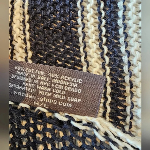 Wooden Ships •Size M-L• Longline Open Knit Cardigan Navy Blue & White Anthro - Picture 7 of 7